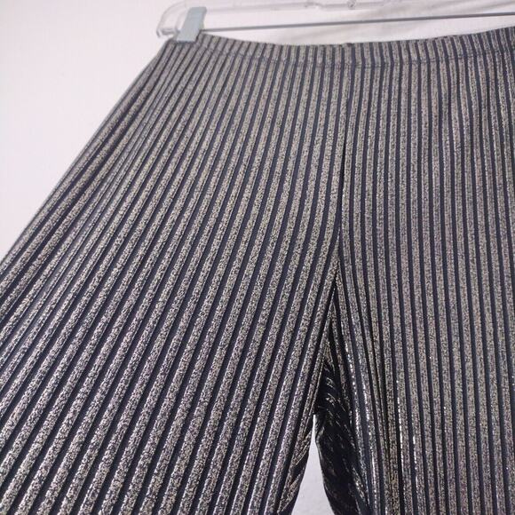 Metallic Disco Pants  Slim Striped Wide leg High Rise Flare Gold Black Size M - Picture 7 of 9